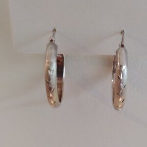 Hoop Earrings - Sterling Silver Etched Shiny & Matte, new